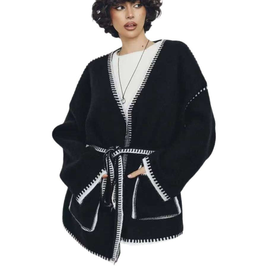Damen Komfortabler Strick-Cardigan mit praktischen Taschen und Taillengürtel Heidi-Mode