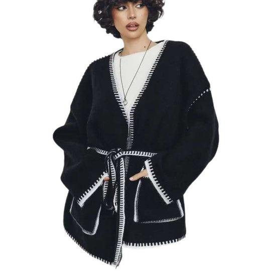 Damen Komfortabler Strick-Cardigan mit praktischen Taschen und Taillengürtel Heidi-Mode