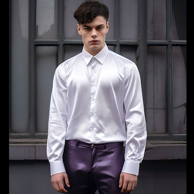 Herren Hemd aus glänzendem Satin mit modernem Kragen Heidi-Mode