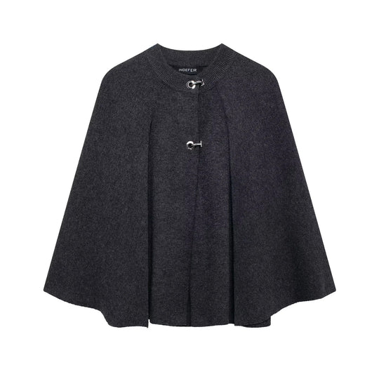 Damen modische Umhangjacke mit elegantem Stehkragen und dekorativen Knopfdetails Heidi-Mode