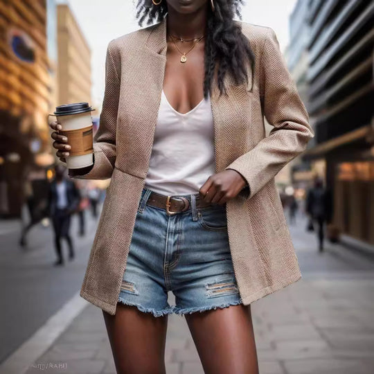 Damen eleganter Blazer mit Wabenstruktur und tailliertem Schnitt Heidi-Mode
