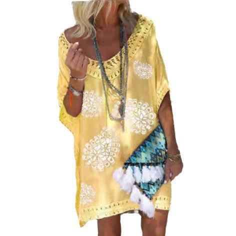 Damen Strandkleid mit Häkelbesatz Heidi-Mode