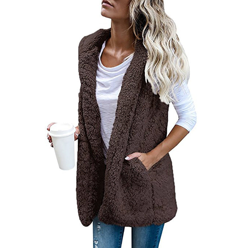 Damen Zarte Fleece-Weste mit praktischen Taschen und offenem Schnitt Heidi-Mode
