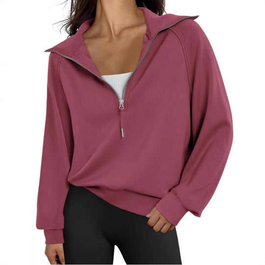 Damen lässiger Sweatpullover mit hohem Kragen und Reißverschluss Heidi-Mode