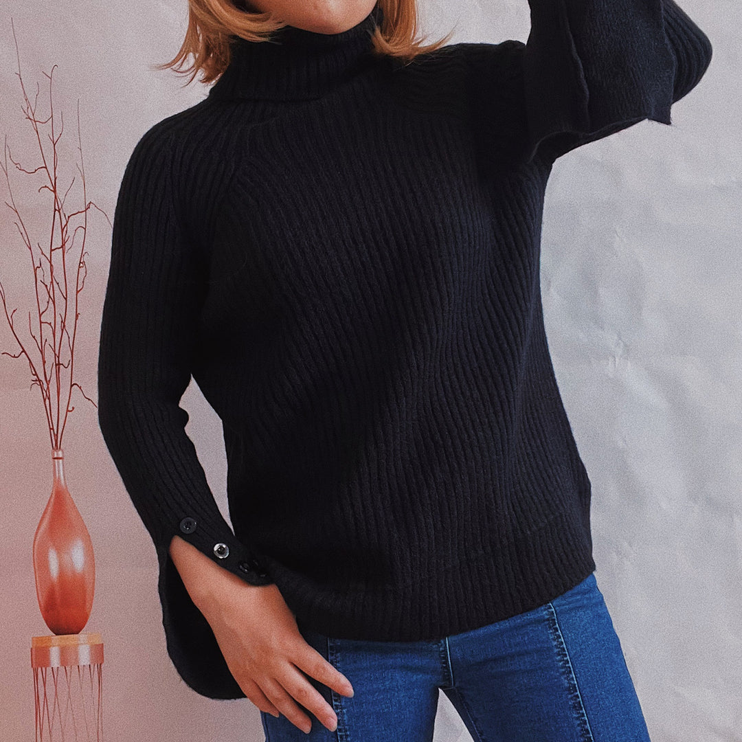 Damen Ribbed Rollkragenpullover mit elegantem Schnitt Heidi-Mode