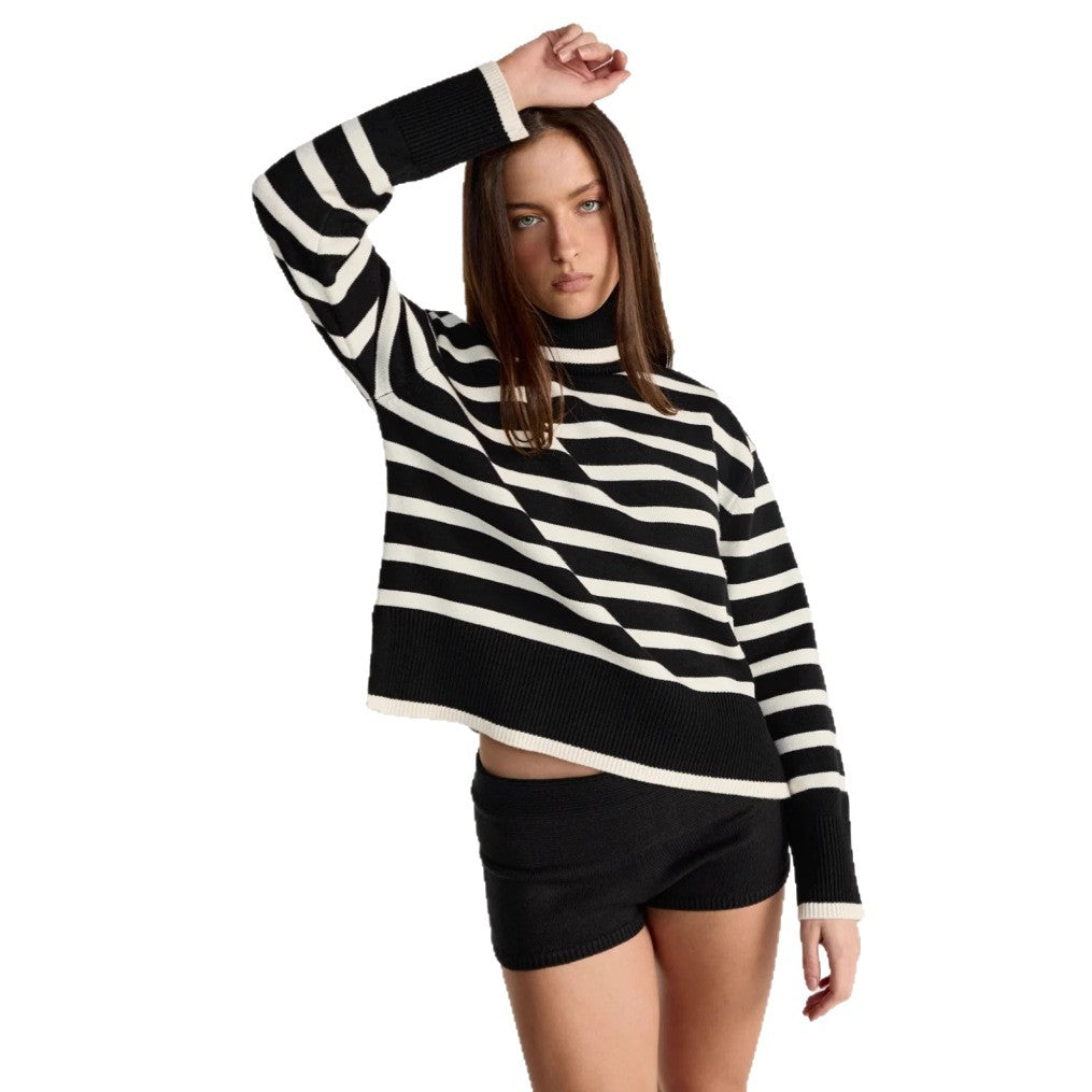 Damen gestreifter Rollkragenpullover mit lässigem Schnitt Heidi-Mode