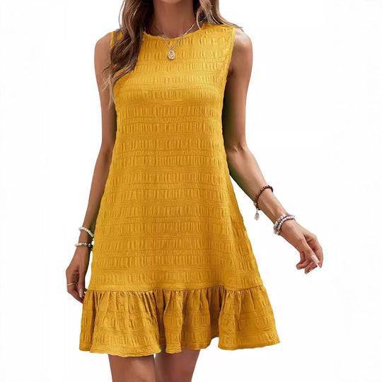 Damen Sommerliches Kleid mit Volantabschluss und strukturierter Oberfläche Heidi-Mode