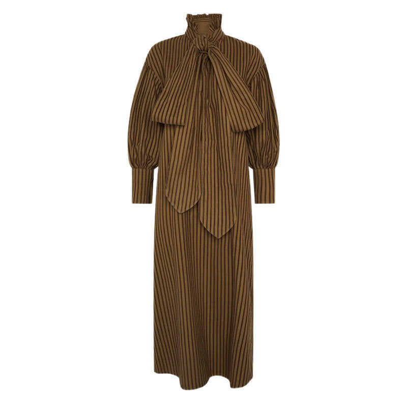 Damen Maxikleid mit eleganten Puffärmeln und schickem Schlips Heidi-Mode