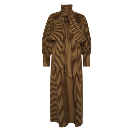 Damen Maxikleid mit eleganten Puffärmeln und schickem Schlips Heidi-Mode