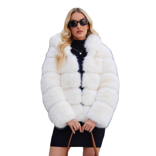 Damen Trendige Kunstpelzjacke mit Kapuze Heidi-Mode
