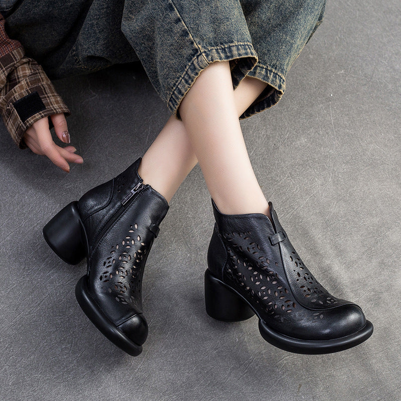 Damen Stiefeletten mit durchbrochener Oberflächenstruktur und komfortablem Blockabsatz Heidi-Mode