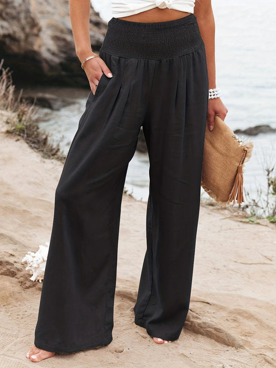Damen weite Sommerhose mit elastischem Bund und elegantem Faltenwurf Heidi-Mode