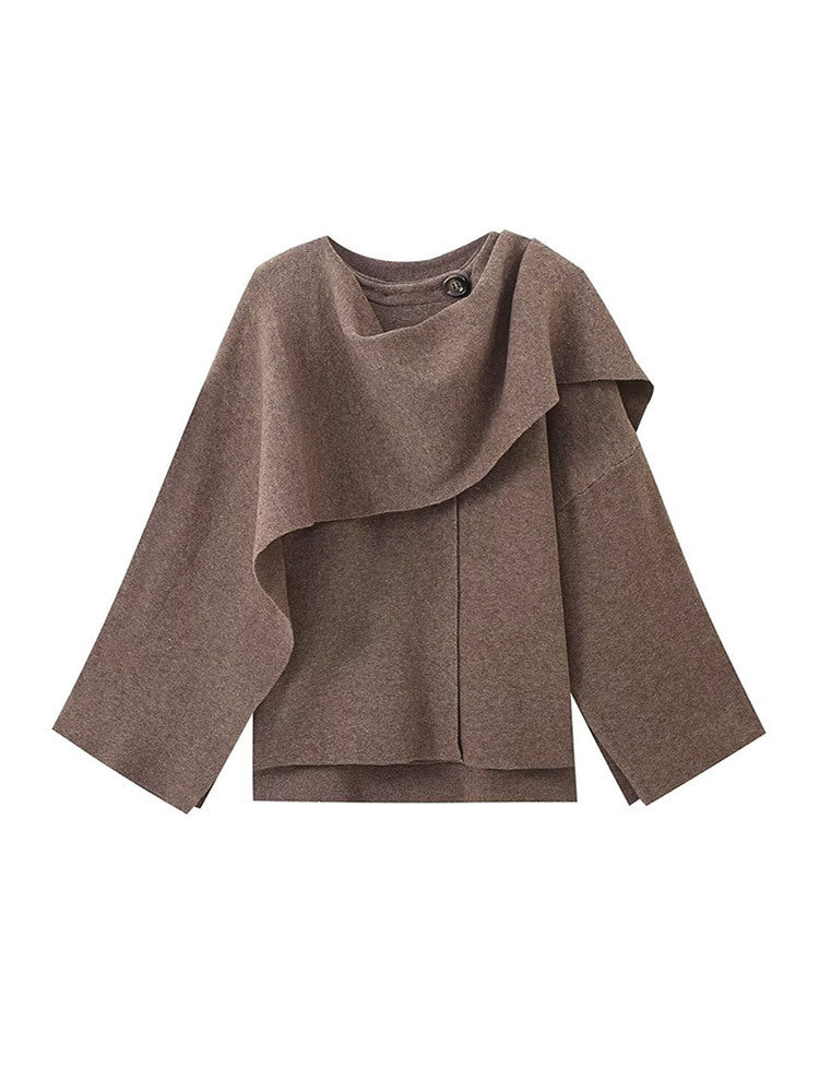 Damen Poncho aus hochwertiger Strickware mit asymmetrischem Design Heidi-Mode