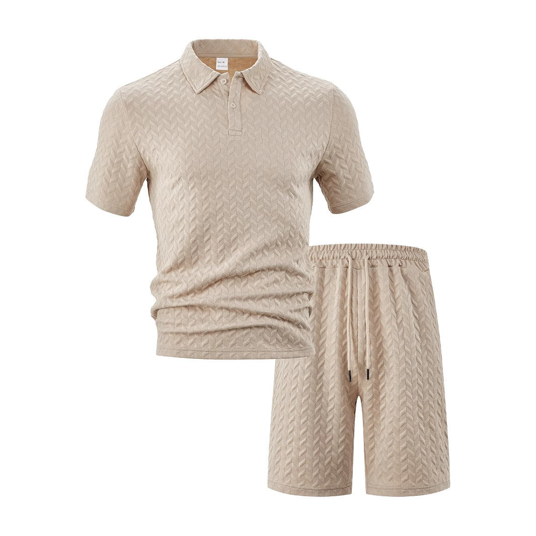 Herren elegantes Sport-Set mit strukturierter Oberfläche und bequemem Kurzarm-Polo Heidi-Mode