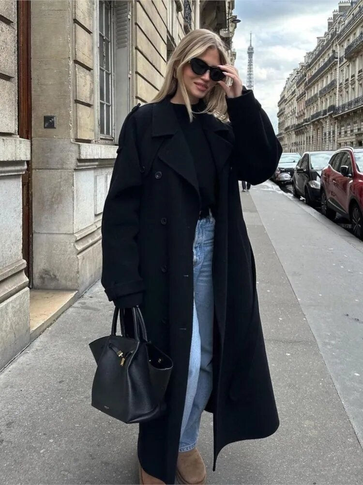 Damen eleganter und stylischer Trenchcoat mit taillierbarem Gürtel Heidi-Mode