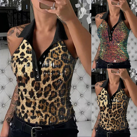 Femme Schimmerndes Tierdruck Polo Top Heidi-Mode