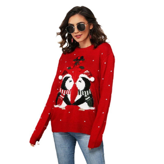Damen Weihnachtspullover mit süßem Pinguin-Motiv und festlichem Design Heidi-Mode