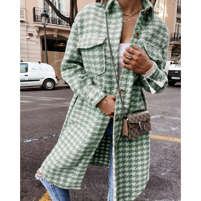 Damen Hahnentritt-Muster Oversized Hemdjacke Heidi-Mode