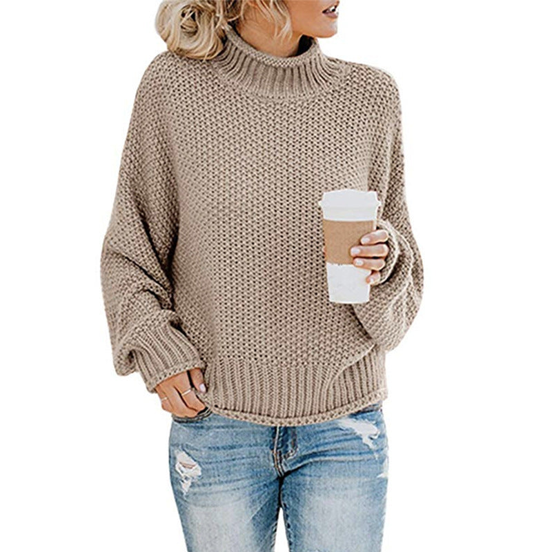 Damen Grobstrickpullover mit Rollkragen und lässigem Schnitt Heidi-Mode