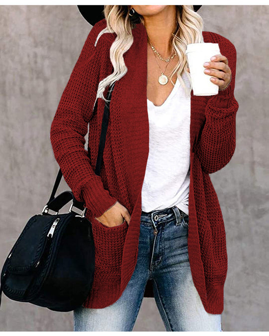 Damen Strickjacke mit tiefem V-Ausschnitt und praktischen Taschen Heidi-Mode