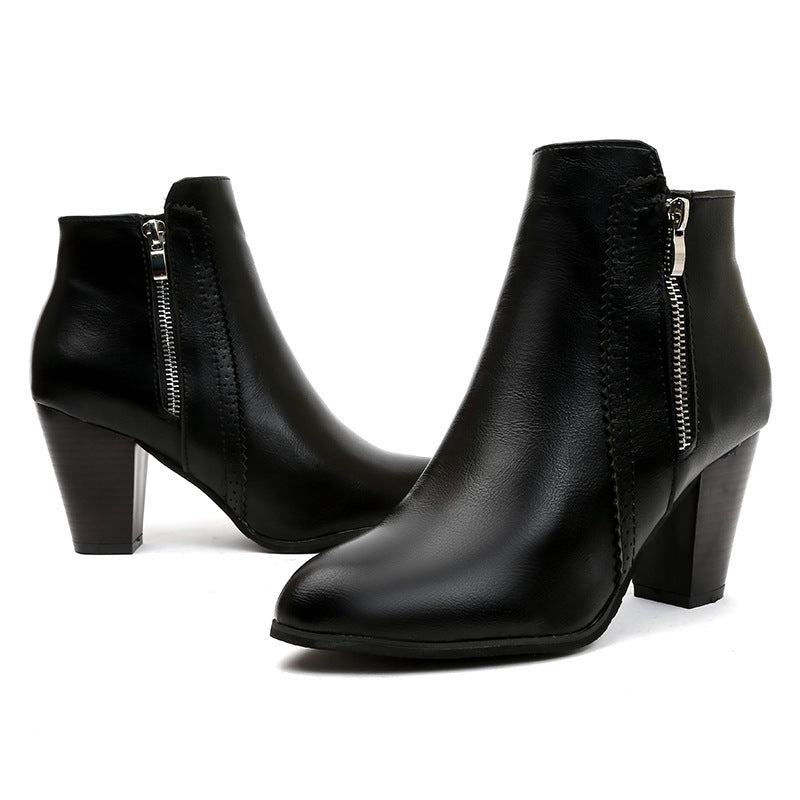 Damen elegante Stiefeletten mit modischem Reißverschluss und komfortablem Blockabsatz Heidi-Mode