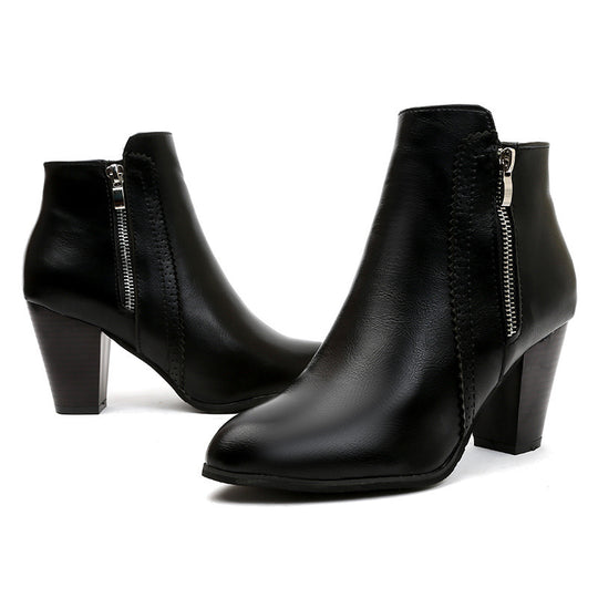Damen elegante Stiefeletten mit modischem Reißverschluss und komfortablem Blockabsatz Heidi-Mode
