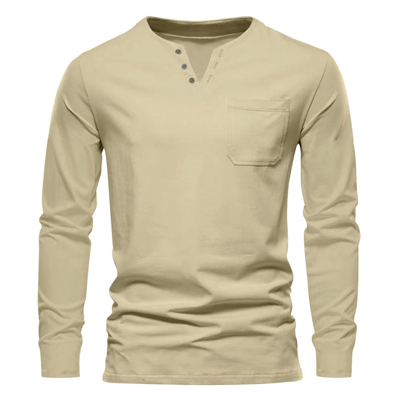 Herren Langarm-Henley-Shirt mit praktischen Knopfdetails und Brusttasche Heidi-Mode