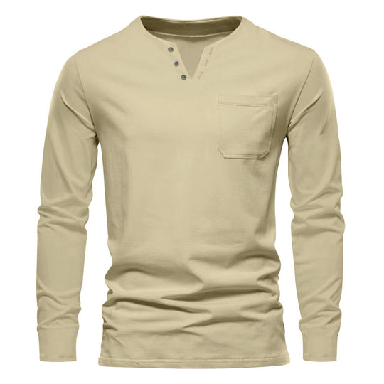 Herren Langarm-Henley-Shirt mit praktischen Knopfdetails und Brusttasche Heidi-Mode