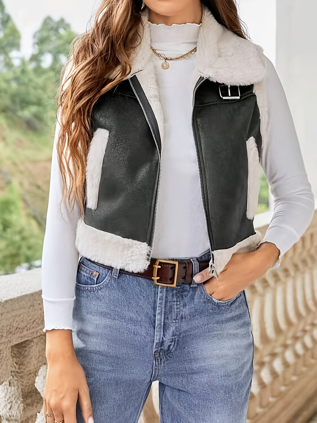 Damen stylish gesteppte Weste mit Fellkragen Heidi-Mode