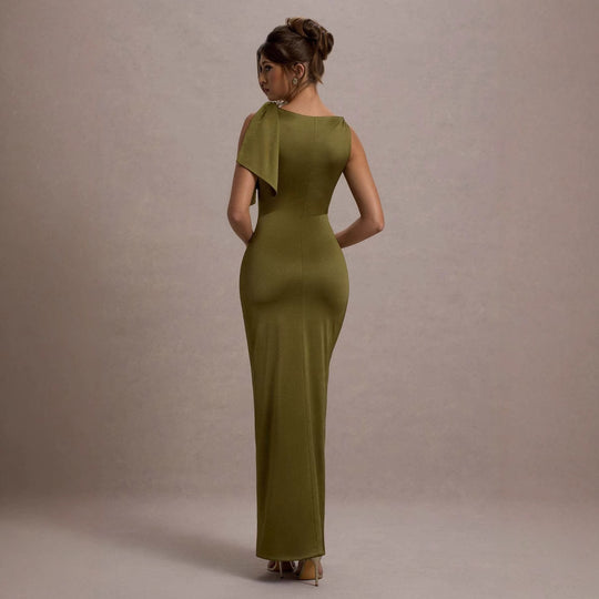 Damen Maxikleid mit asymmetrischem Trägerdesign und elegantem Silhouette Heidi-Mode