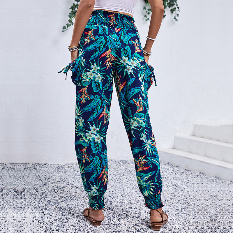 Damen Comfortable Cargo-Hose mit tropischem Muster und elastischem Bund Heidi-Mode