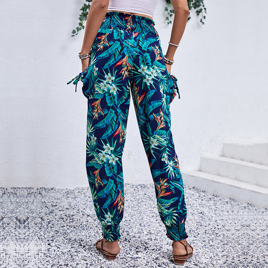 Damen Comfortable Cargo-Hose mit tropischem Muster und elastischem Bund Heidi-Mode