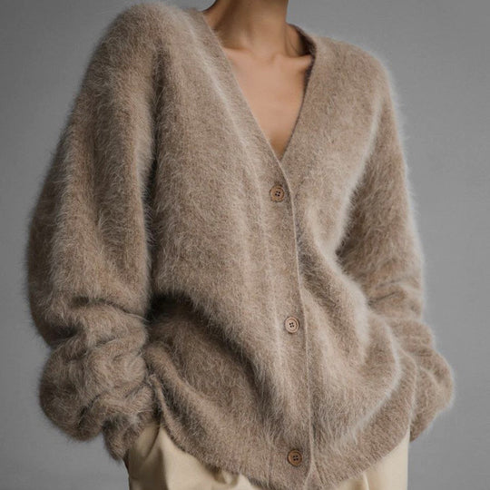 Damen kuschelige Strickjacke mit weichem Mohair-Mix und eleganter Knopfleiste Heidi-Mode