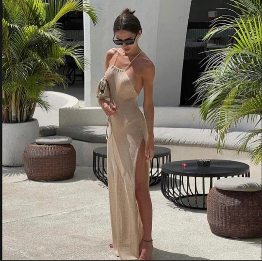 Damen Elegantes Maxikleid mit schickem Schlitz und feinem Stoff Heidi-Mode