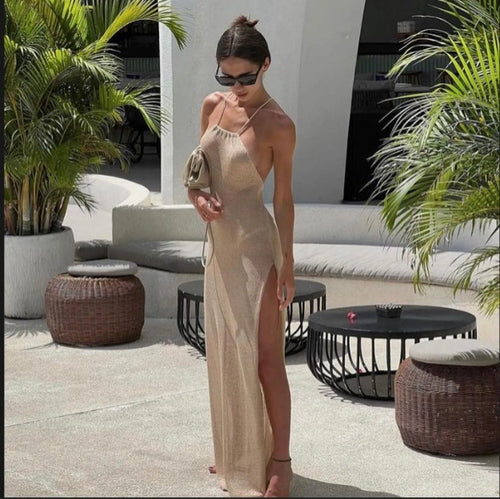Damen Elegantes Maxikleid mit schickem Schlitz und feinem Stoff Heidi-Mode