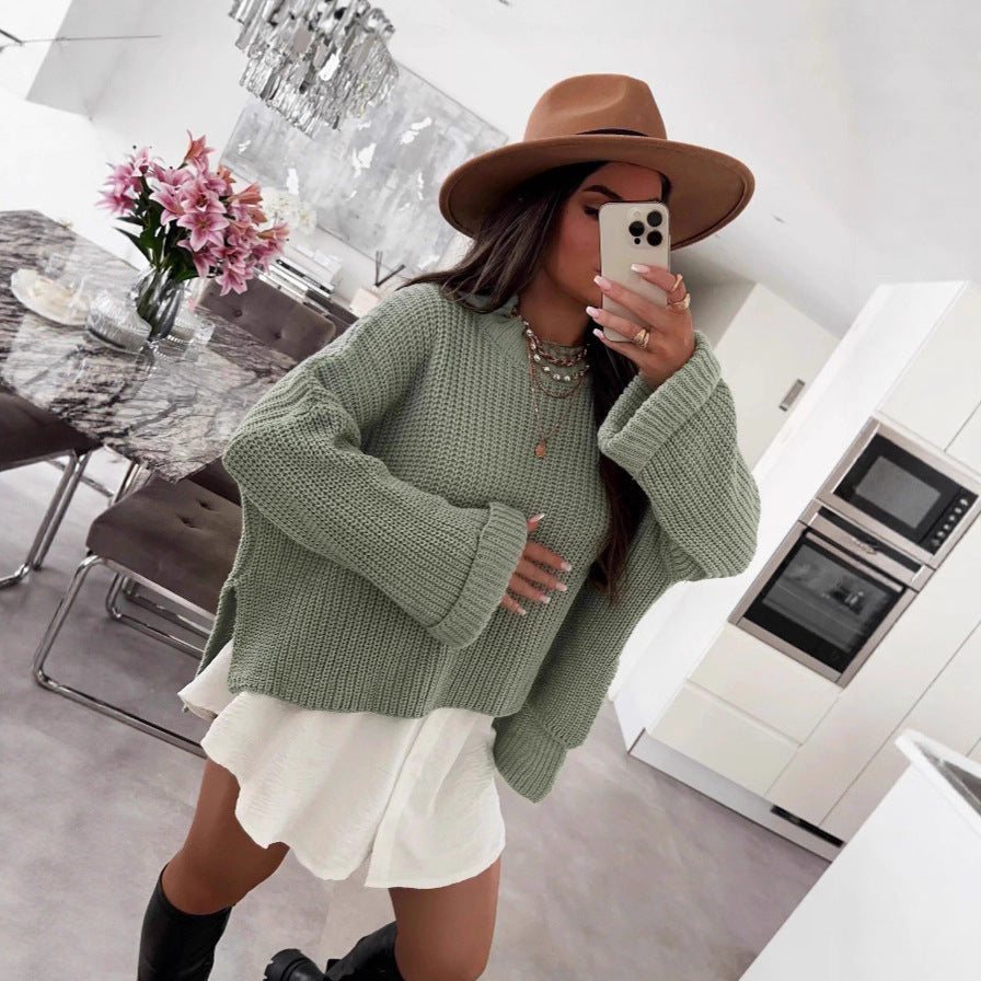 Damen oversized Strickpullover mit strukturiertem Lochdesign und lässigem Schnitt Heidi-Mode