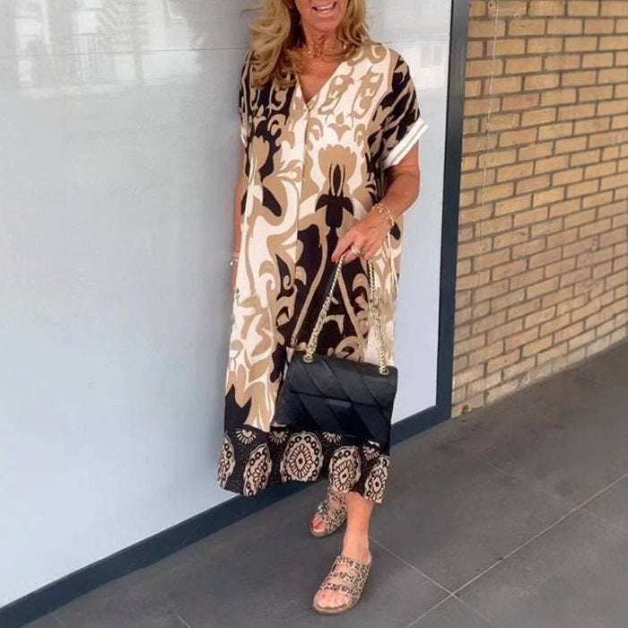 Damen Luftiges Freizeitkleid mit V-Ausschnitt und praktischen Taschen Heidi-Mode