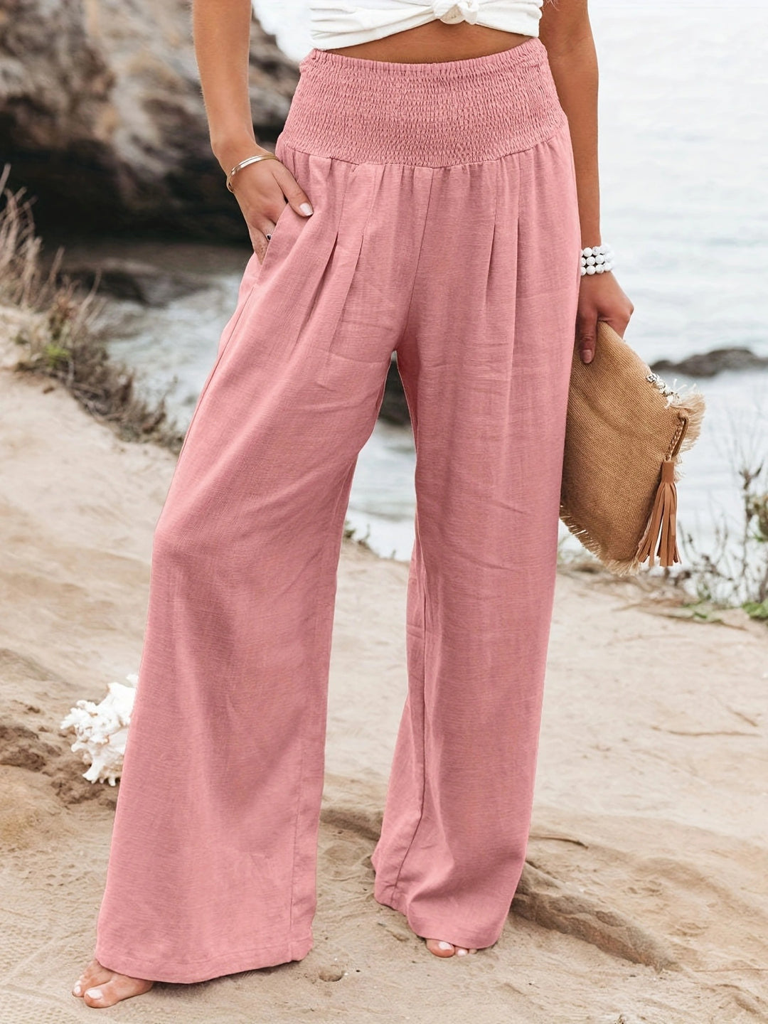 Damen weite Sommerhose mit elastischem Bund und elegantem Faltenwurf Heidi-Mode