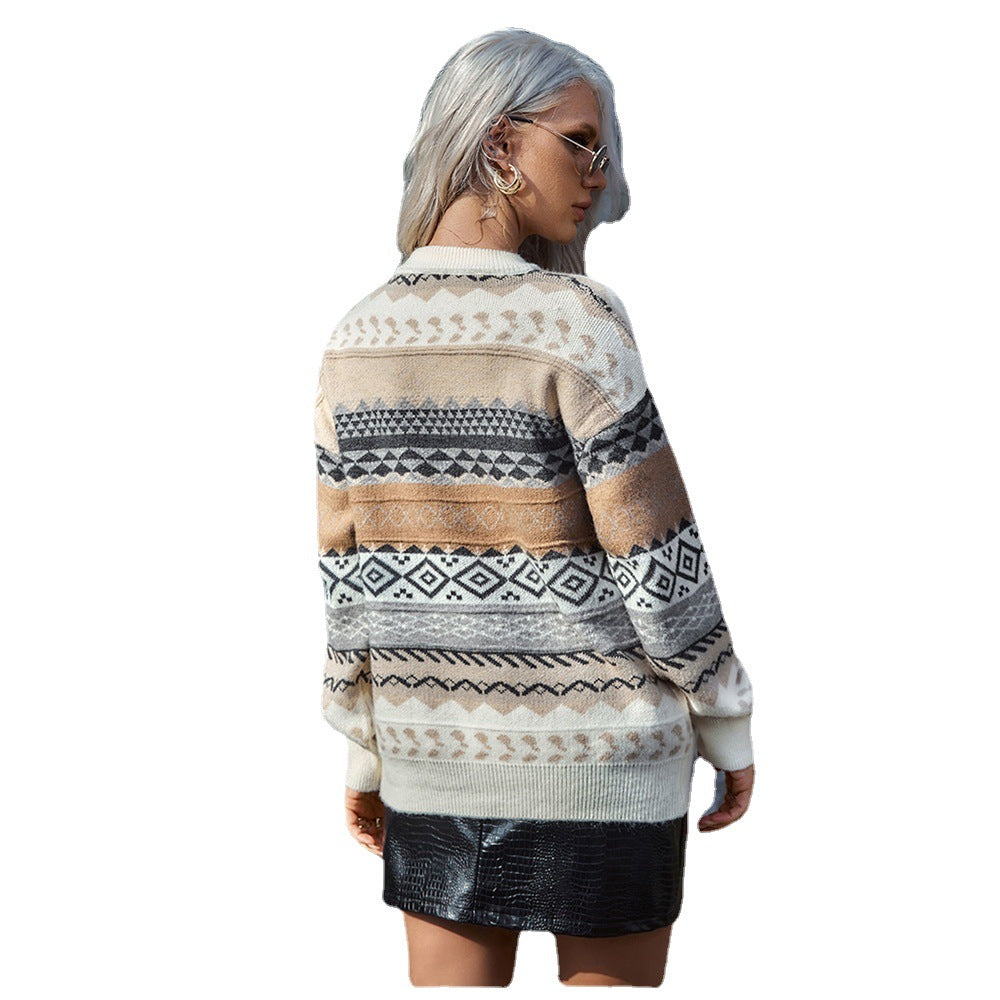 Damen Grobstrickpullover mit modernem Mustermix und lockerer Silhouette Heidi-Mode