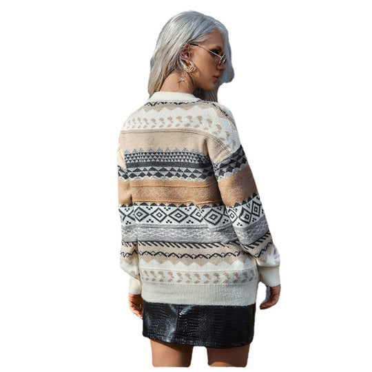 Damen Grobstrickpullover mit modernem Mustermix und lockerer Silhouette Heidi-Mode