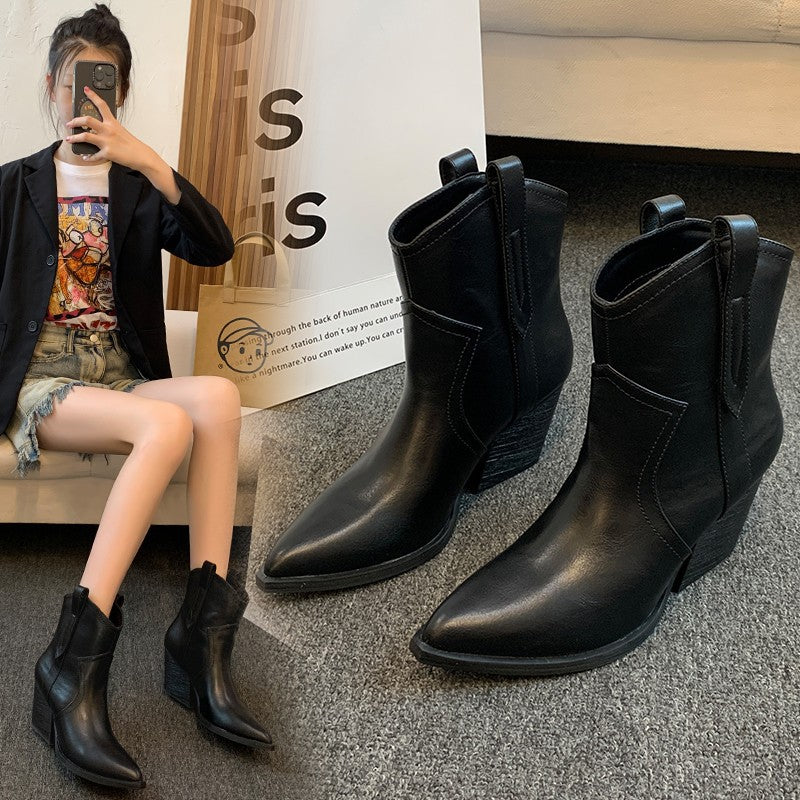 Damen modische Ankle Boots im eleganten Look mit spitzem Zehenbereich Heidi-Mode