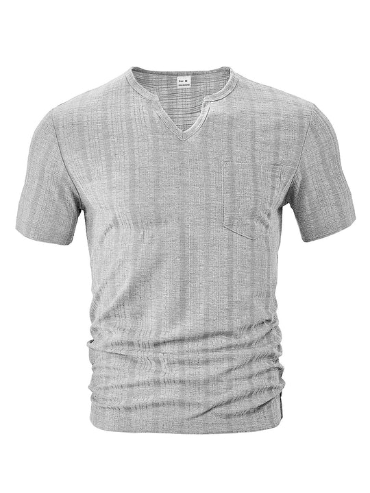 Herren Kurzarm T-Shirt mit V-Ausschnitt und Brusttasche Heidi-Mode