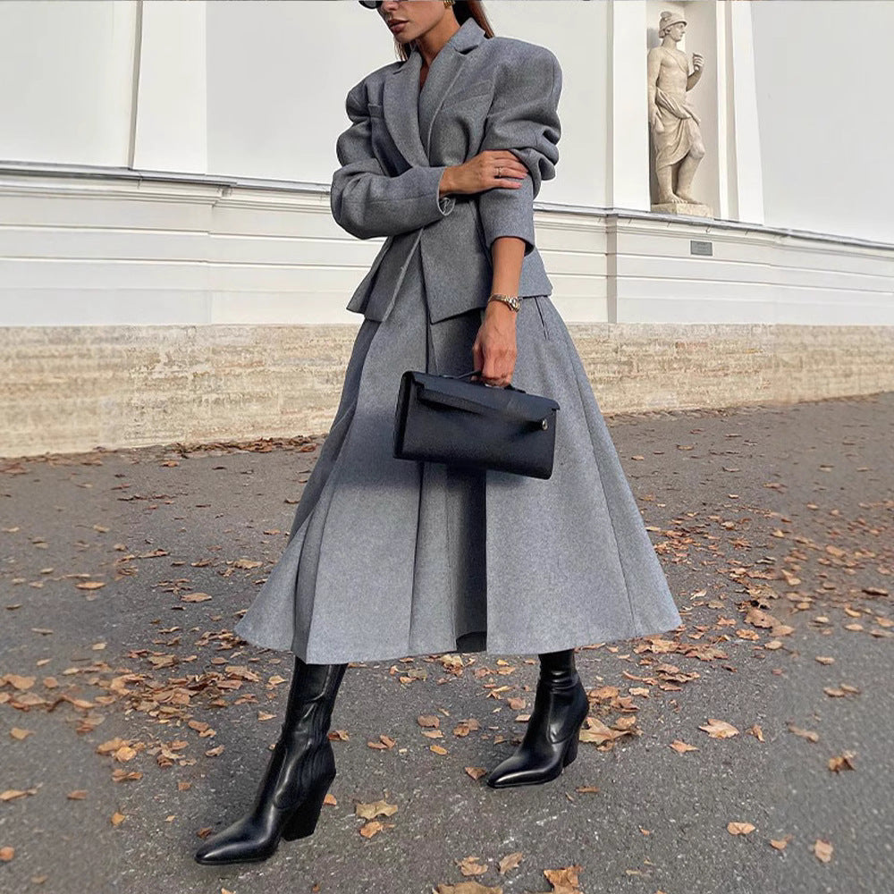 Damen elegante Oversize-Jacke mit hohem Kragen und strukturierten Ärmeln Heidi-Mode