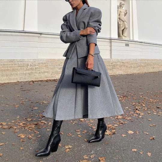 Damen elegante Oversize-Jacke mit hohem Kragen und strukturierten Ärmeln Heidi-Mode