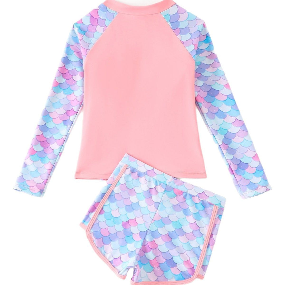 Damen Surfanzug-Set mit langer Raglanärmel und farbenfrohem Schuppenmuster Heidi-Mode
