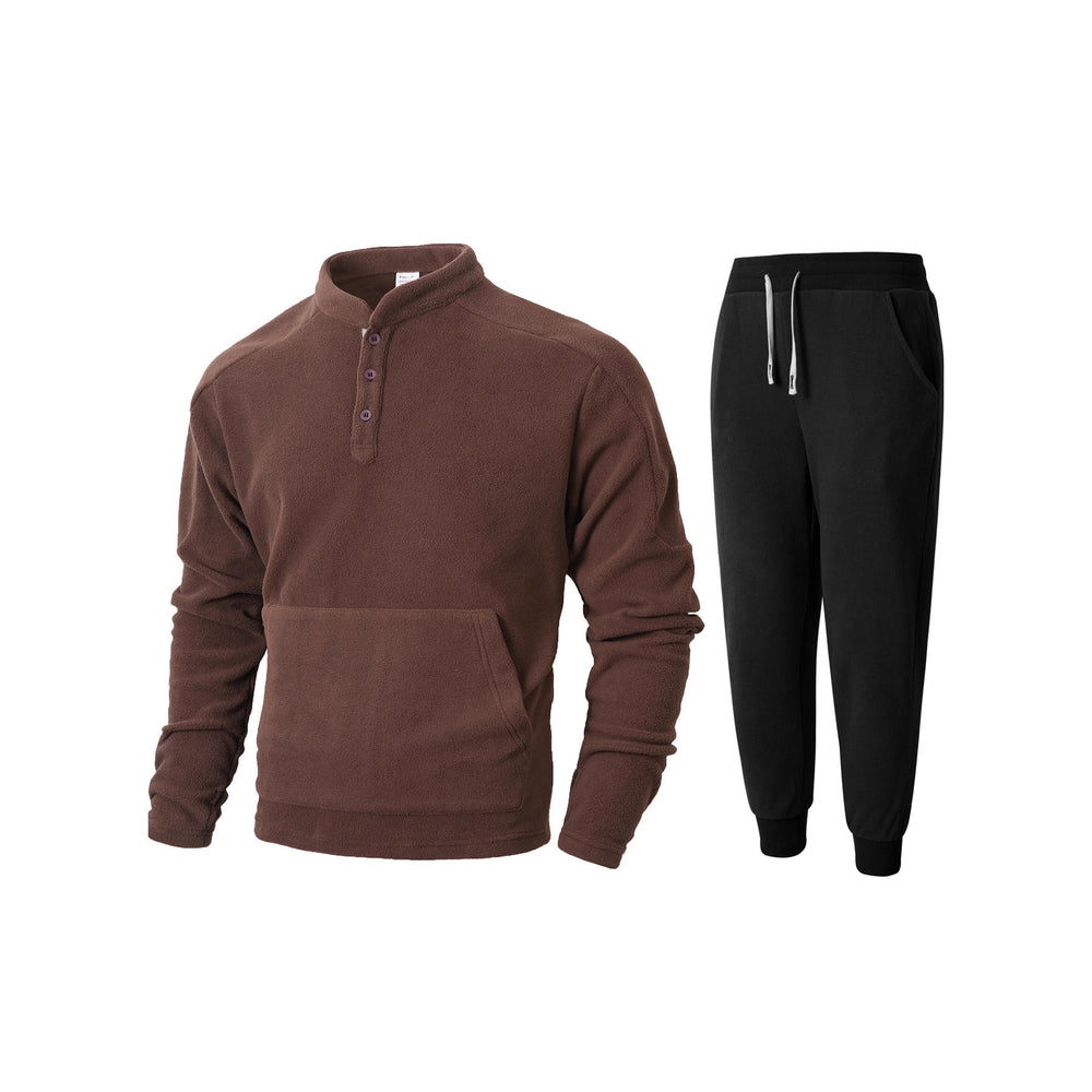 Herren kuscheliges Fleece- Trainingsanzug-Set mit Knopfleiste und praktischen Taschen Heidi-Mode