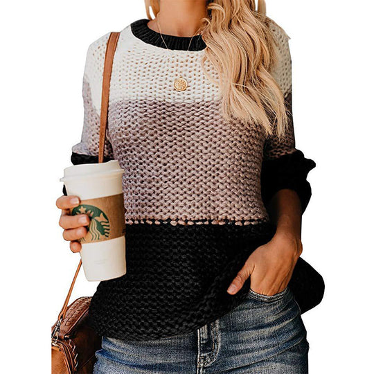 Damen lässiger Pullover mit weitem Schnitt und modischem Farbblockdesign Heidi-Mode
