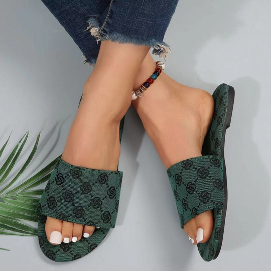 Damen offene Badesandalen mit trendiger Logostickerei und rutschfester Sohle Heidi-Mode