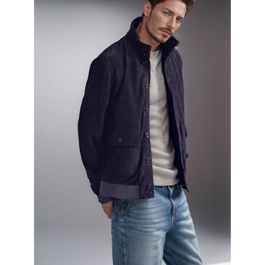 Herren funktionale Utility-Jacke mit hohem Kragen und aufgesetzten Taschen Heidi-Mode