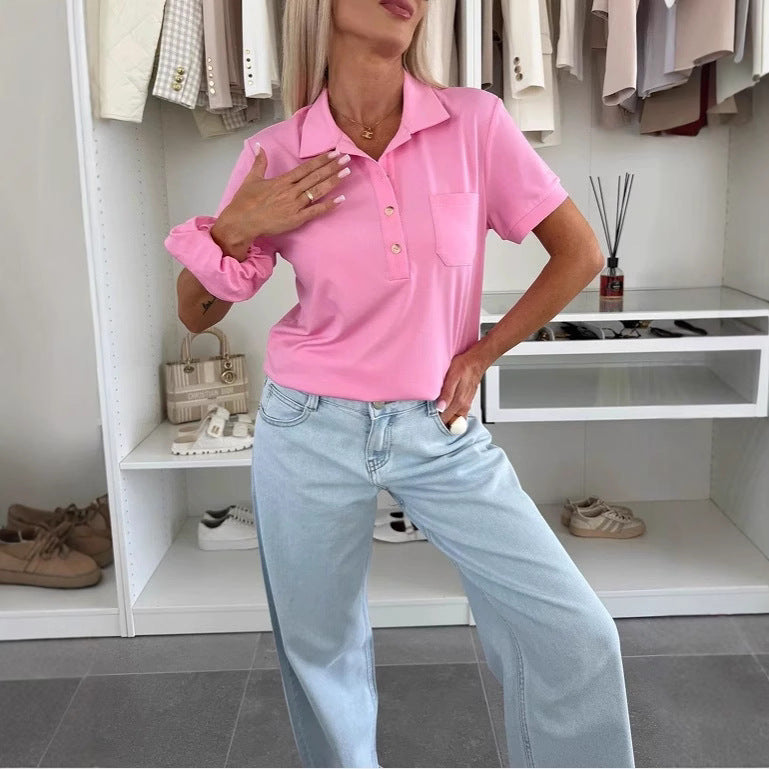 Damen Poloshirt mit Knopfleiste und Brusttasche Heidi-Mode